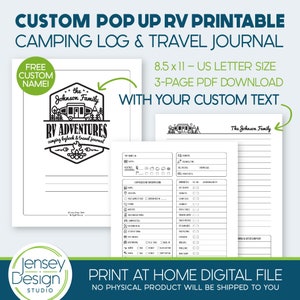 Personalized Pop Up Camper, RV Camping Journal, Campground Log, Travel Planner, Custom Popup Trailer Printable PDF, Family Name Accessories