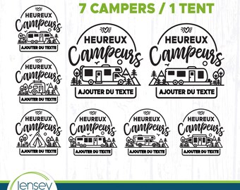 Heureux Campeurs Happy Campers SVG Bundle, Motorhome Cut File Designs, RV Camp Welcome Signs, Travel Trailer PNG Clipart, T-Shirt Artwork