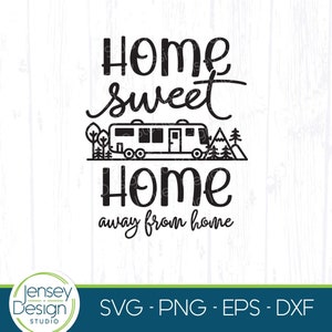 Autocaravana Clase A SVG, Letrero con bandera para RV Home Sweet Home, Divertido PNG para acampar, Casa rodante para viajes, Cubo para acampar eps, Lindo archivo de corte Clipart