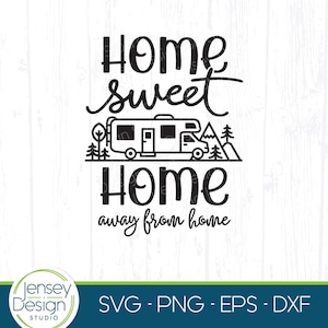 Camping-car classe C SVG, signe drapeau Home Sweet Home RV, camping drôle PNG, remorque de voyage camping-car, camping seau eps, clipart mignon fichier coupé