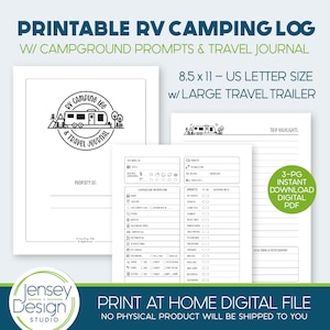 RV Camper Camping Journal, Campground Log, Road Trip Planner, Travel Trailer Custom Printable PDF 8.5 x 11, Family Memory Book, Camp Tracker