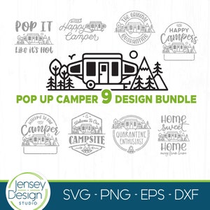 Pop Up Camper SVG Bundle, Camping Bucket Cut Files for Cricut, Popup Travel Trailer PNG, RV Camp Tshirt Designs, On Sale Instant Download