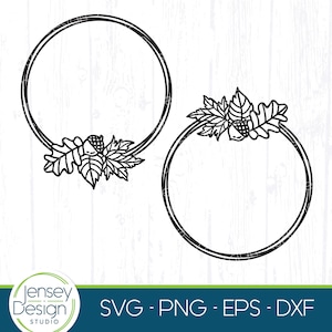 Fall Leaves Monogram Frame SVG, Autumn Foliage Leaf Set, Thanksgiving Wreath, Harvest Swag Clipart, Laurel Circle, Round Decorative Flourish