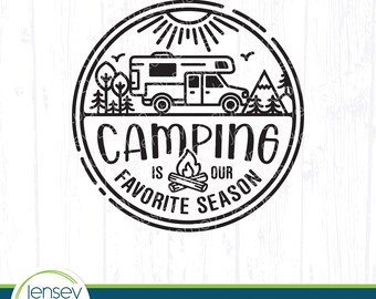 Pickup Truck Camper svg, Camping Is Our Favorite Season png, Off-Road Truck Bed Camp Design, Outdoor Mountains Trees, Round Digital Clip Art