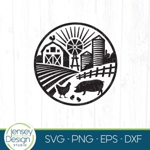 Farm Scene svg, Barn Animals Round Circle Frame, Pig Chicken Farmhouse Sign png, Home Kitchen Decor, 4H Farmer Life Clipart Digital Download
