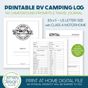 Class A Motorhome Camping Journal, Campground Log, RV Travel Planner, Custom Printable PDF, Family Camping Memory Book, Camp Accessories