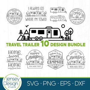 Paquete SVG de caravana de viaje, archivo de corte para caravana, transportador de juguetes, refranes y citas sobre baldes de acampada, clip art de camiseta de campamento PNG, descarga de Cricut