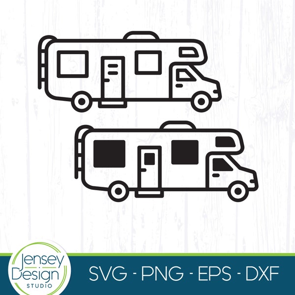 Class C Camper svg, Motorhome RV, Camping Design cut file, Coachbuilt Road Trip Travel Adventure Clipart, Camp Life Graphic, eps, png, dxf