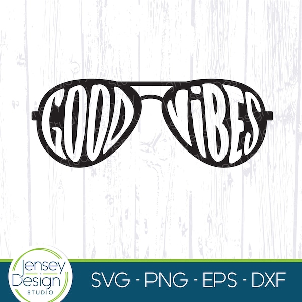 Good Vibes SVG, occhiali da sole da aviatore PNG, design estivo, clipart spiaggia retrò vintage, file di taglio maglietta carina, Cricut, download digitale bambina