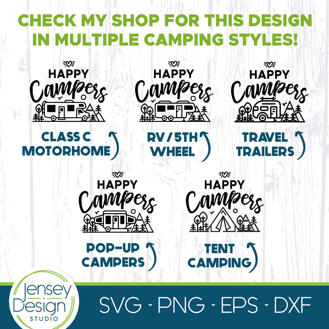 5th Wheel RV Happy Campers Svg Fifth Wheel Family Name | Etsy