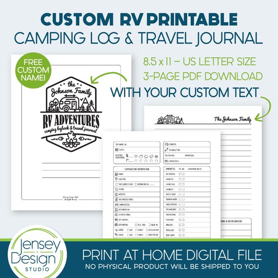 Personalized RV Camper Travel Trailer Camping Journal, Campground Log &  Planner, Custom Family Name Printable PDF, 8.5 X 11 Camp Accessories 