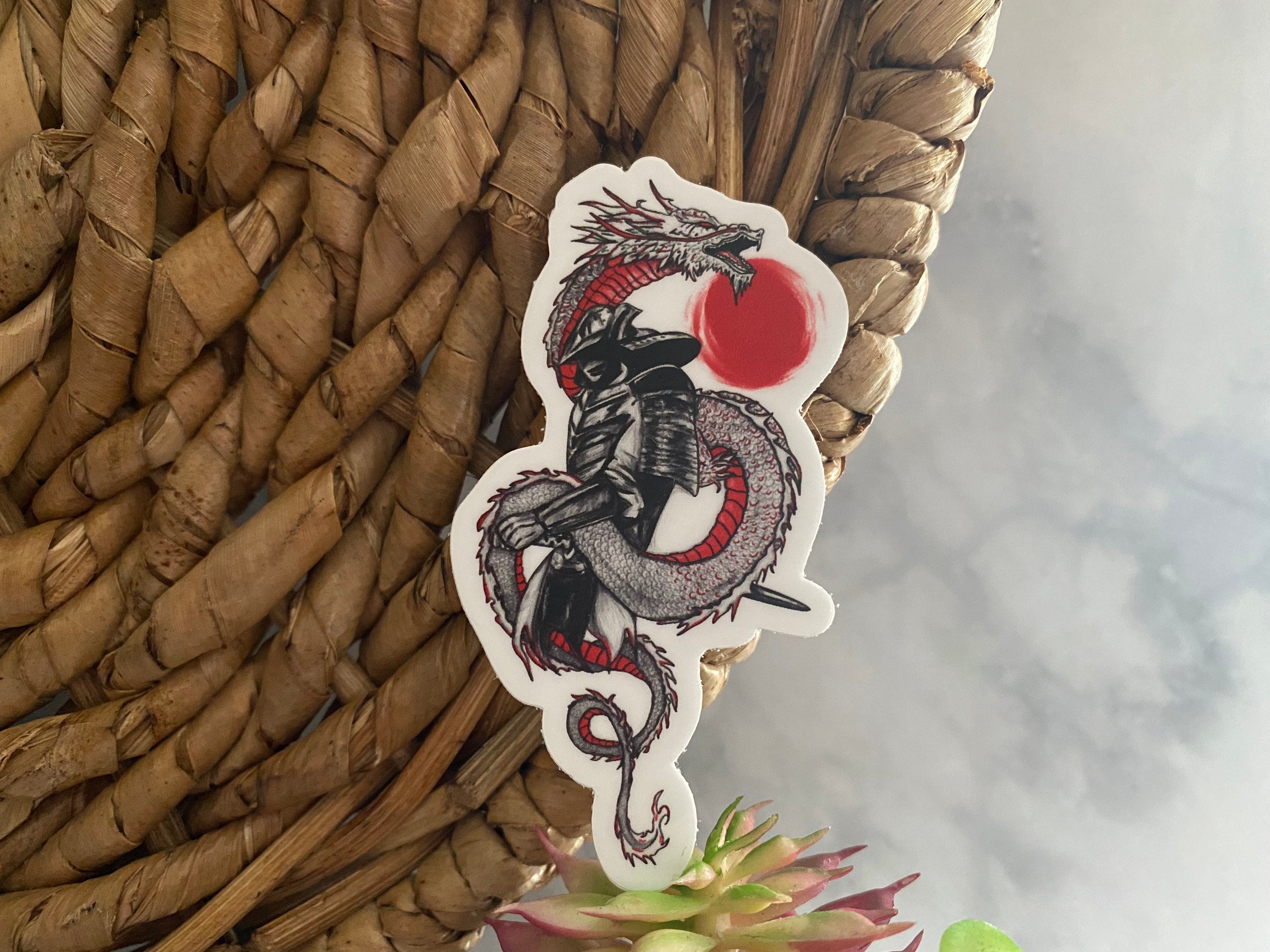 Vinyl Sticker Samurai Japanese dragon Etsy
