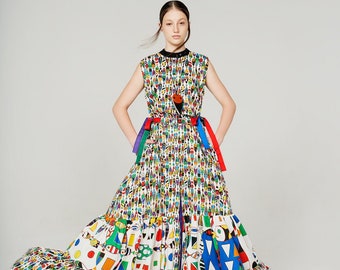 Colorblock Maxi Dress, Ruffle Dress, Geometric Dress, Avant Garde Clothing, Printed Cotton Kaftan, Button Down Dress, Women Fashion Dress