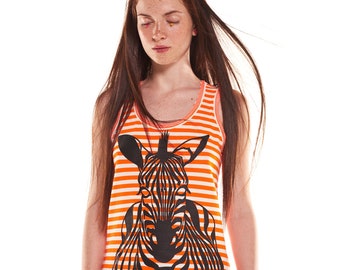 Zebra Top, Women Striped Top, Summer Top, Sleeveless Top, Avant Garde Clothing, Party Top, Festival Clothing, Neon Orange Top, Oversize