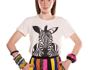 Zebra Print Tshirt, Summer Tee, Designer Top, Avant Garde Clothing, Short Sleeve Top, Beach Tshirt, Print Tee, Festival Tshirt, Party Top