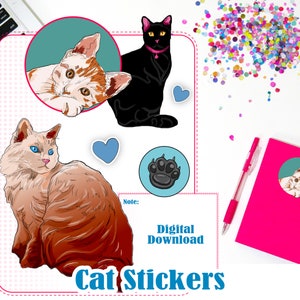 Cat Stickers Printable Cute Sticker Sheet Cat Stickers Digital - Etsy