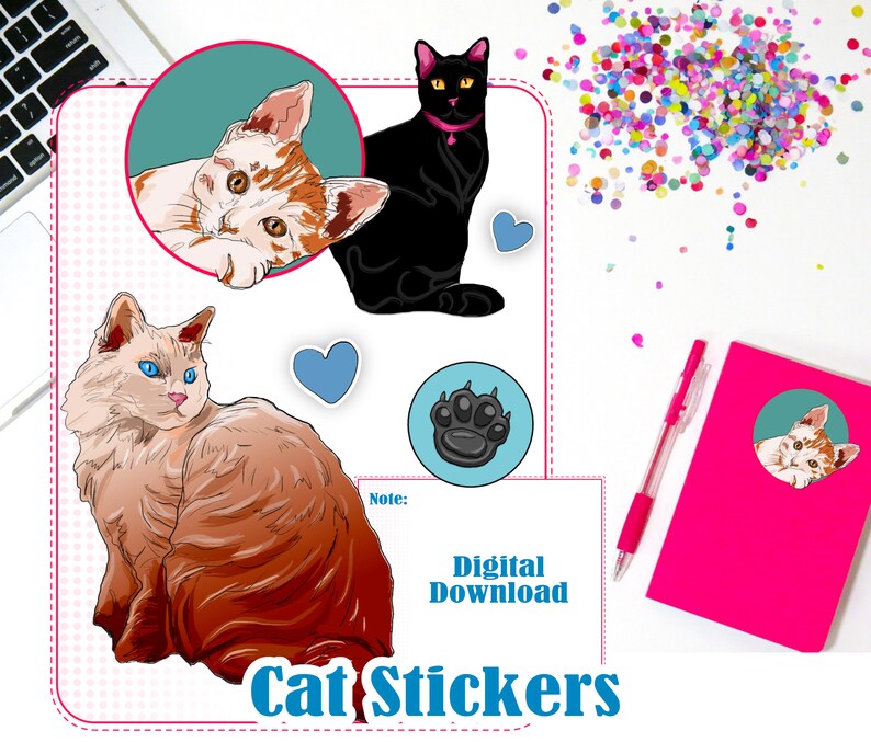 Cat Stickers Printable Cute Sticker Sheet Cat Stickers Digital - Etsy