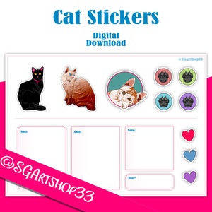Cat Stickers Printable Cute Sticker Sheet Cat Stickers Digital - Etsy