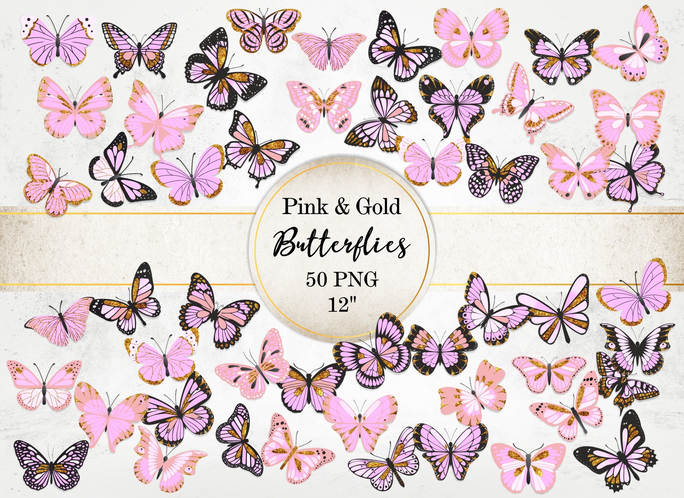 Pink and Gold Glitter Butterflies Imagespink Pastel Etsy
