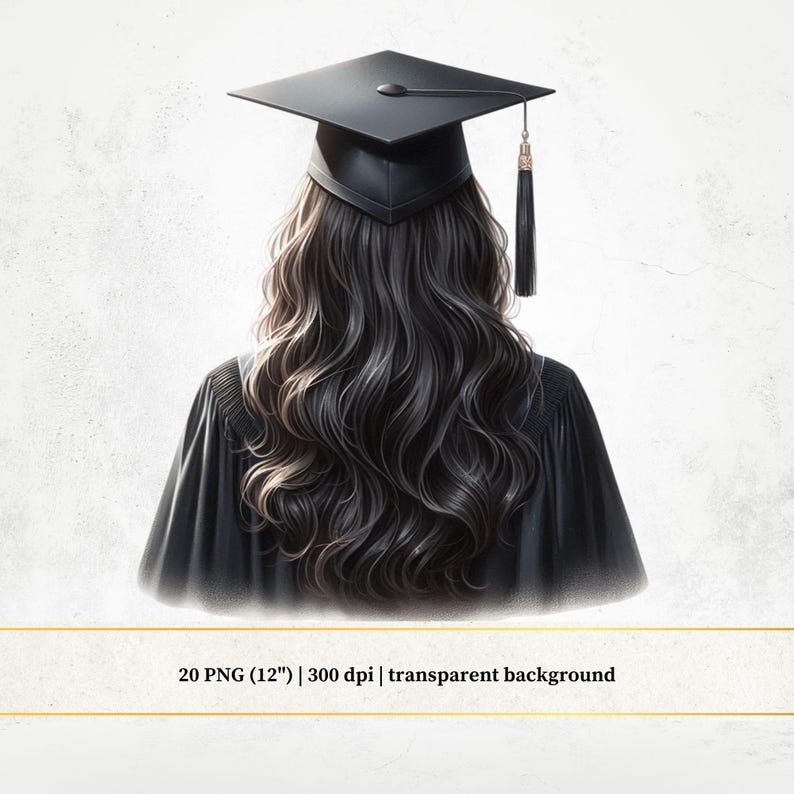 Watercolor Graduation Girl Clipart: Back View PNG Files (digital ...