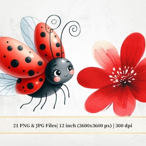 Coccinella rossa ad acquerello PNG, Coccinella carina per la decorazione della cameretta dei bambini, Arte animale, Illustrazioni per baby shower, File di sublimazione