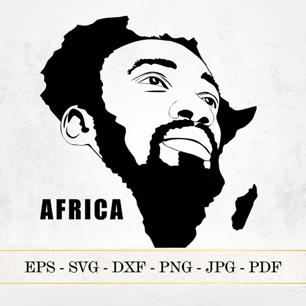 Afrika Gesicht Logo, afrikanischer männlicher Kontinent, schwarzer Mann Silhouette Karte SVG, kommerzielle Nutzung