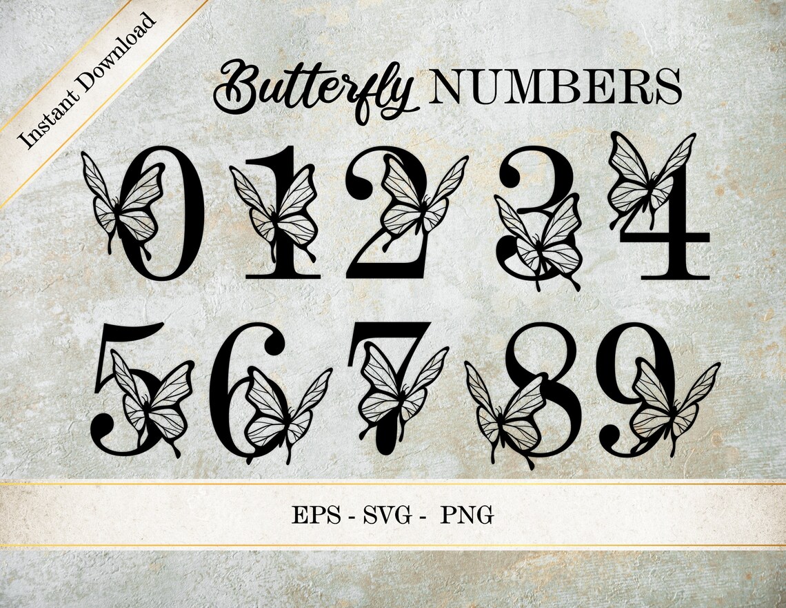 Butterfly Numbers SVG Figures 09 Monogram Numbers PNG Etsy