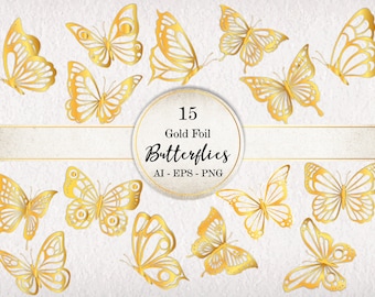 Gold Foil Butterfly Clipart: Lace PNG Graphics (AI, EPS)
