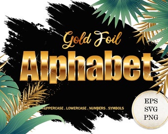 Gold Foil Alphabet: Digital Letters, Numbers, Symbols (SVG, PNG, EPS)
