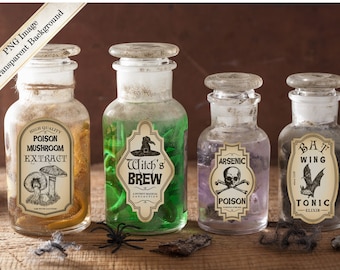 Vintage Halloween Potion Labels, Apothecary Printable Collage Sheet (Digital Download)