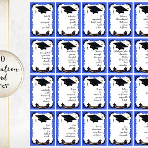 Carte de remise des diplômes bleue et dorée avec citations positives, carte de félicitations de 3,5 x 5 po, carte à thème de remise des diplômes, carte téléchargeable SI0059