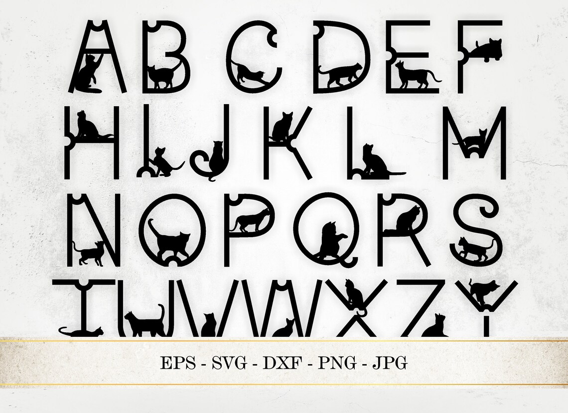 Decorative Cat Alphabet SVG, Cat Silhouette Letters A-Z, Font PNG Image ...