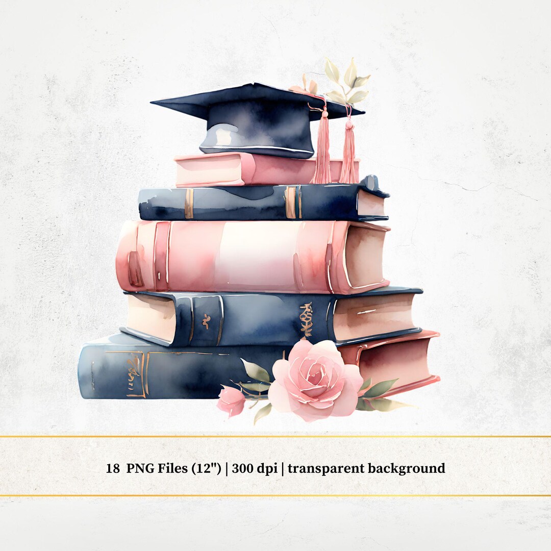 Vintage Floral Graduation Elements, Romantic Pink Graduation Clipart ...