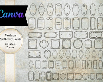 Vintage Apothecary Labels: Editable in Canva, Printable Collage (Digital Download)