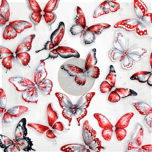 Red Butterfly PNG Images | Watercolor Butterflies Clipart Bundle | Sparkling Diamond Butterflies Graphic Design