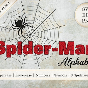 Alfabeto de Spider-Man SVG, letras, números y símbolos de Spider-Man, gráficos de letras del alfabeto Svg Eps Png SI0038