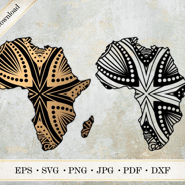 Africa Continent SVG, Africa Gold Mandala Clipart, Africa Lace Silhouette, Digital Africa, Commercial use