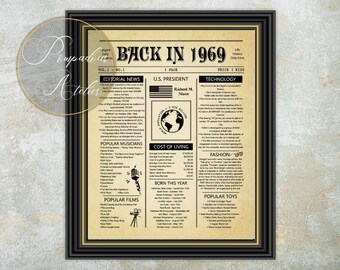 Old Newspaper Back In 1969, Born in 1969 Poster, Vintage Newspaper Sign, Digital Birthday Decoration, Flashback