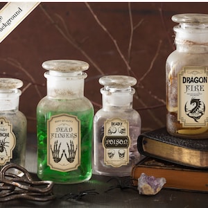 Witch Apothecary Potion Labels, 3.5&quot;x2&quot; Apothecary Halloween Vintage Labels, Digital Magic Labels, Printable Collage Sheet SI0049