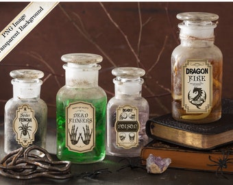 Vintage Witch Potion Labels, Halloween Apothecary Stickers (Digital)