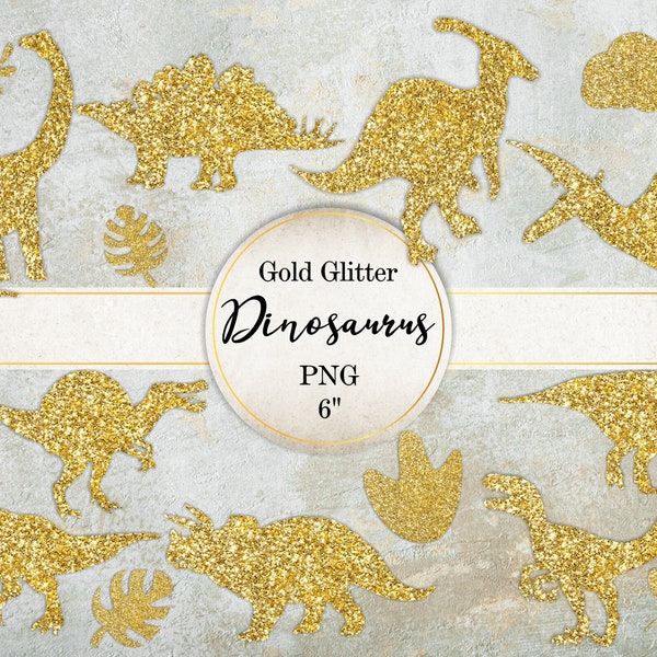 Gold Glitter Dinosaurs Clipart Collection, Dinosaurs Species Images, Prehistoric Animals PNG Image, Gold PNG, Commercial use