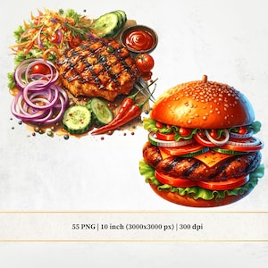 Watercolor Barbecue PNG, BBQ Clipart, Grill Bundle Images, Summer Cookout Sublimation Files