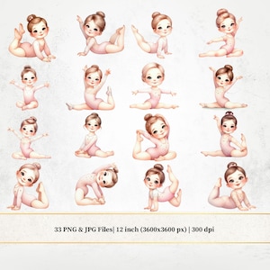 Watercolor Pastel Baby Pink Girl Gymnastic PNG, Baby Girls Clipart, Girl Dance Graphics, Gymnastics Bundle Images,  Kids Sport PNG