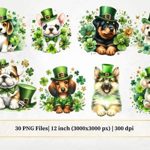 Watercolor Different Breeds Of Dogs Clipart Bundle, Printable Patrick’s Day Png, Cute Dogs PNG, Irish Sublimation