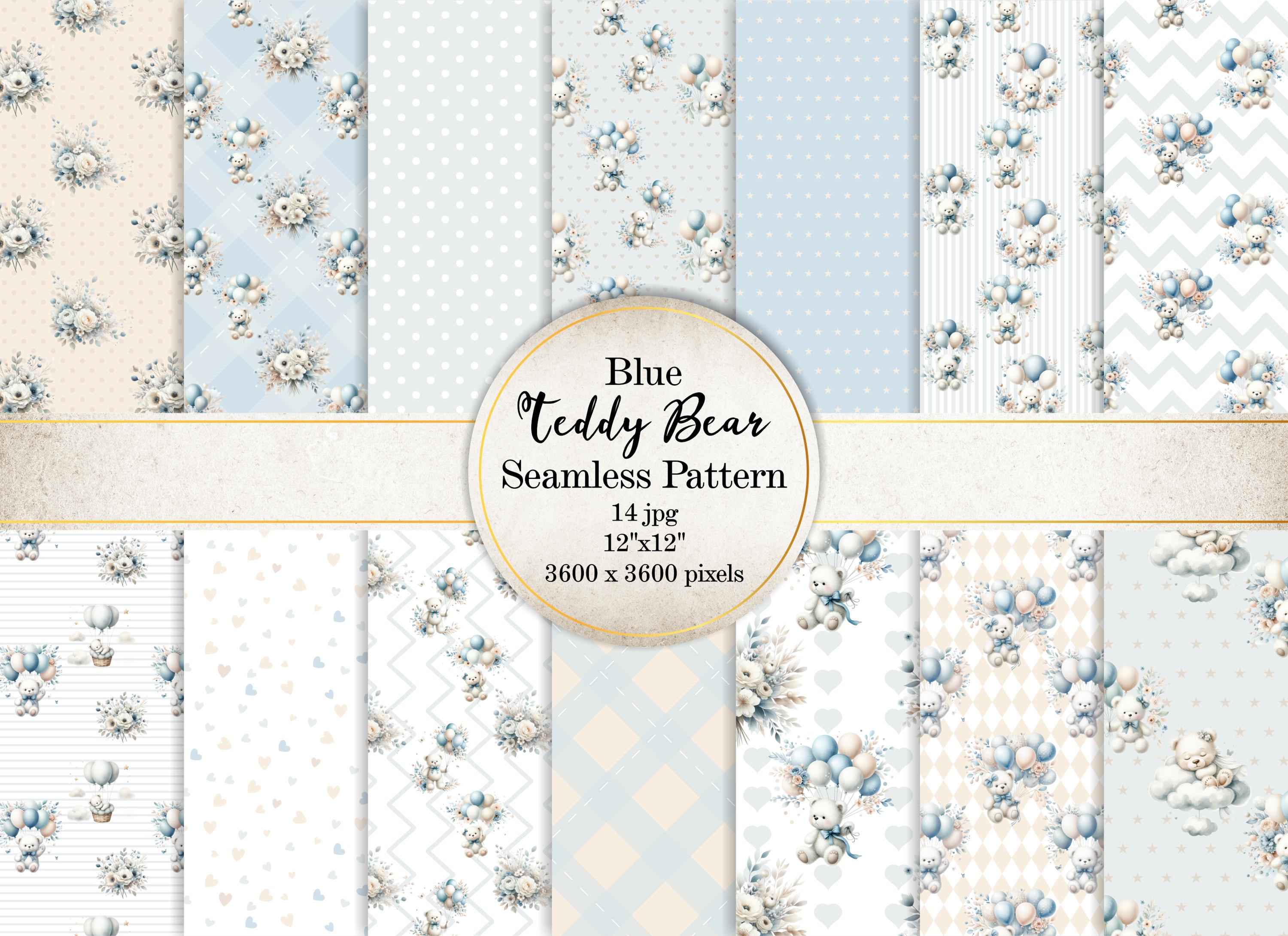 Blue Teddy Bear Digital Paper Pack: Seamless Scrapbook Patterns ...