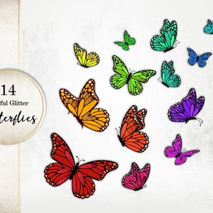 Glitter Butterflies Clipart: Colorful Flying PNG Images (Digital Download)