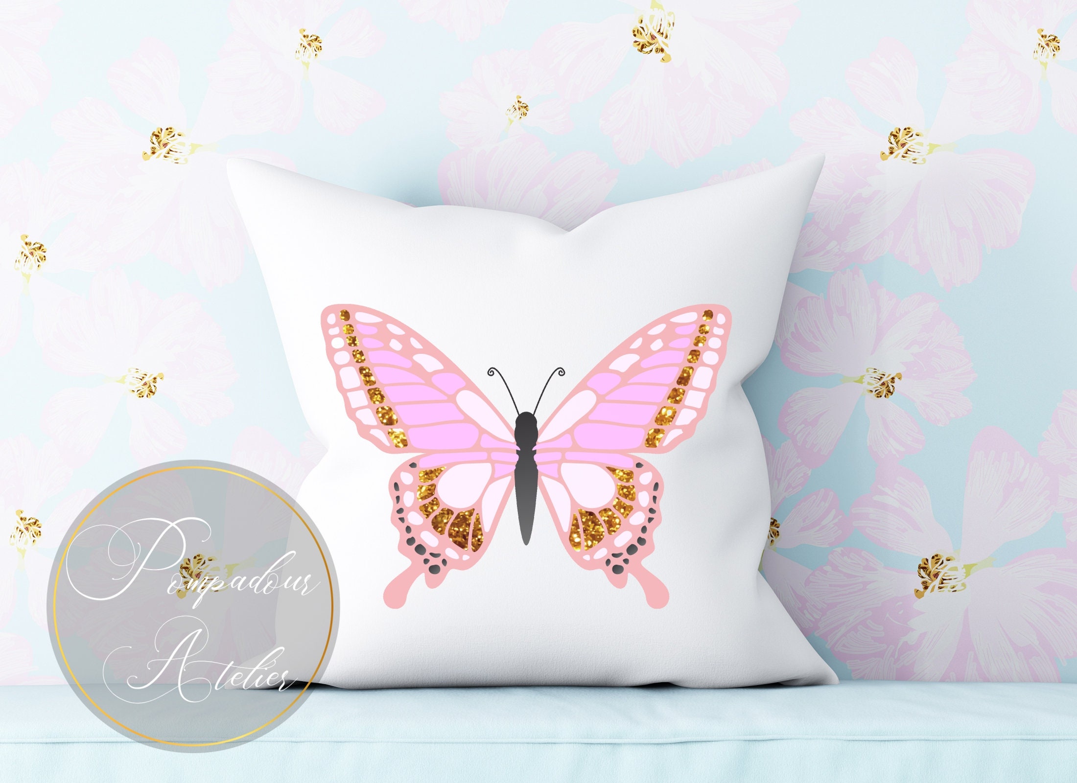 Pink and Gold Glitter Butterflies Imagespink Pastel Etsy