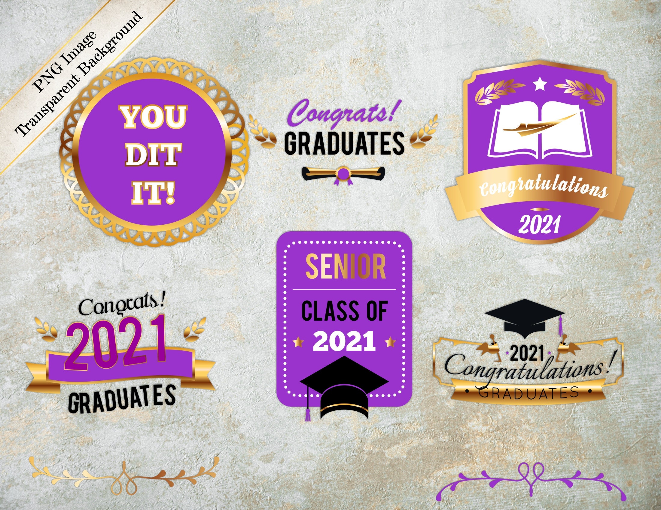Graduation Badge Collection Purple and gold Graduation Label Etsy