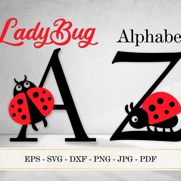 Lady Bug A-Z Letters SVG,  Digital Letters, Eps, Svg, Dxf, Png, Jpg, Pdf, Cutting Files