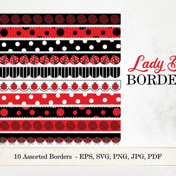 Lady Bug Borders, Red And Black Dots Digital Borders,  Matching Svg, Eps, Png, Jpg,Pdf Graphics SI00070